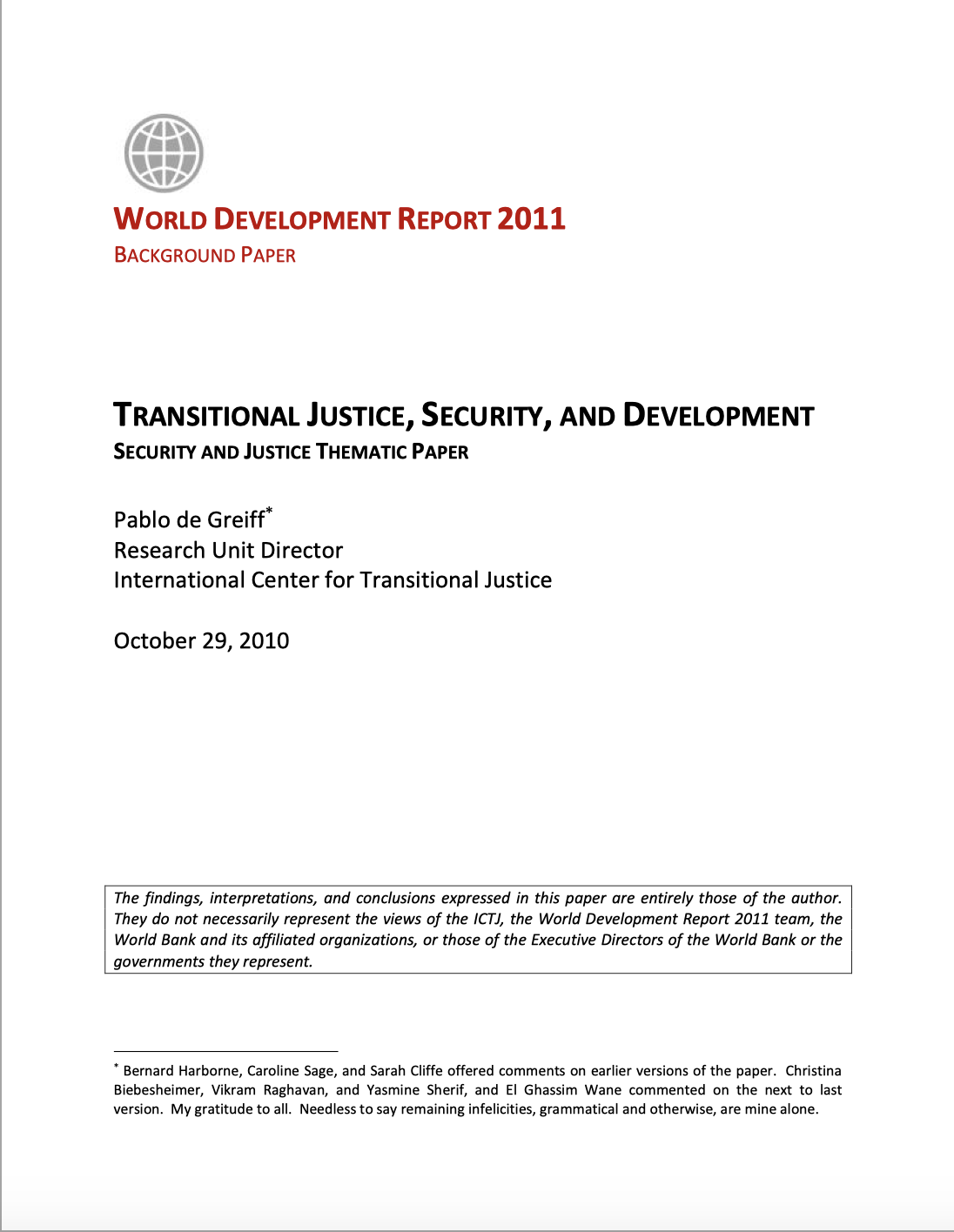 Transitional Justice, Security, And Development  Security And Justice Thematic Paper